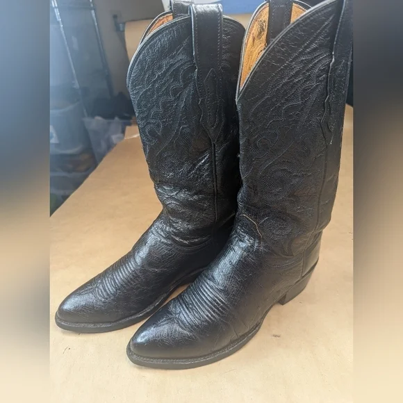 Lucchese Boots men's size 9D Exotic Genuine Black Smooth Ostrich classic Western